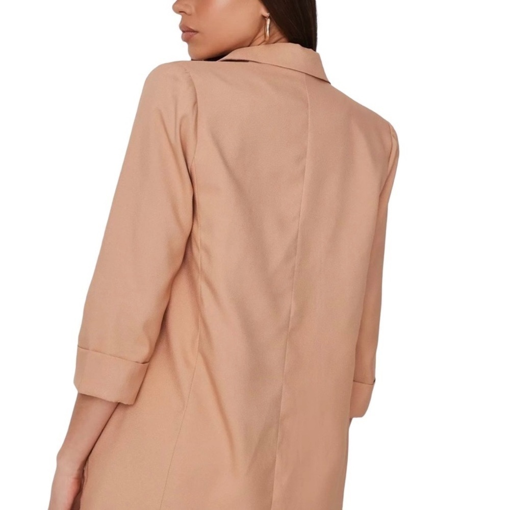 Missguided Oversized Boyfriend Camel Colored Fully Lined Open Front Blazer - Picture 3 of 15